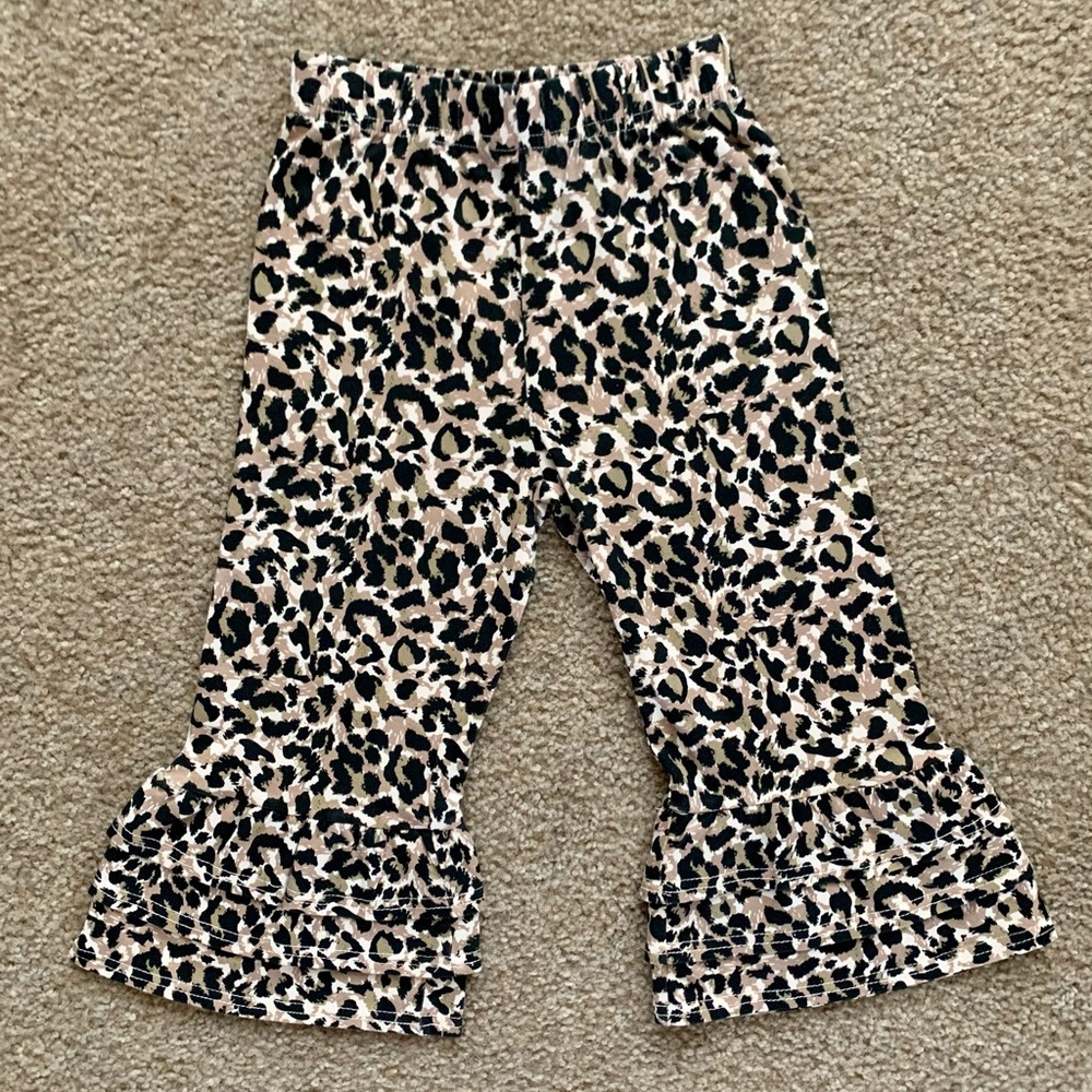 Girls Leopard Ruffle Bell Bottom Pants Size 4
